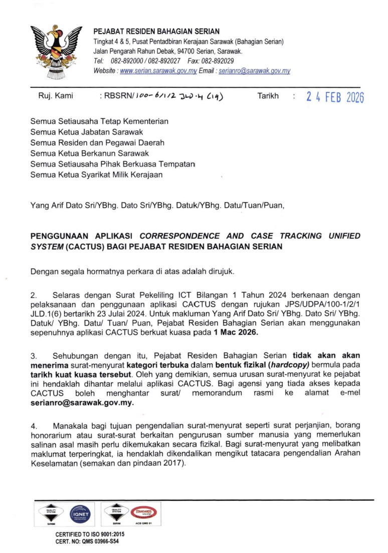 Pemakluman Penggunaan Aplikasi CACTUS bagi Pejabat Residen Serian
